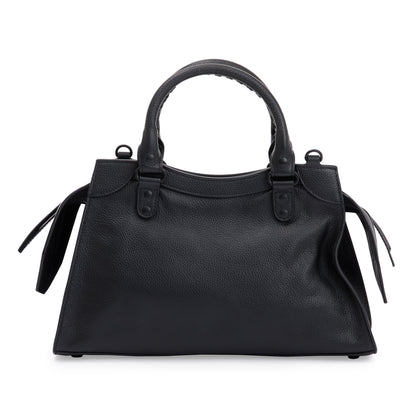 Balenciaga 2022 Black Calfskin Leather Small Neo Classic Top Handle Bag