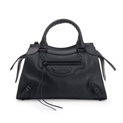 Balenciaga 2022 Black Calfskin Leather Small Neo Classic Top Handle Bag