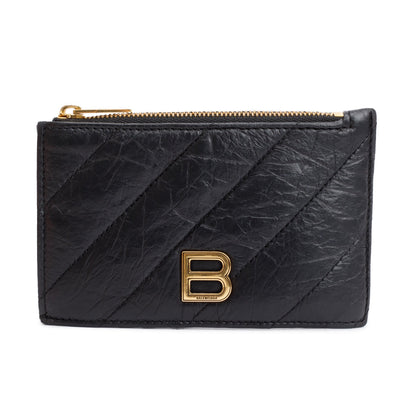 Balenciaga 2023 Black Quilted Calfskin Leather Large Long Coin and Card Holder