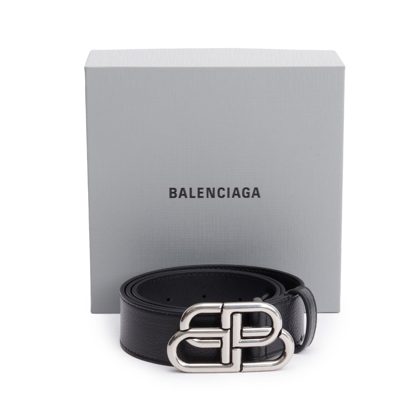 Balenciaga BB Black Leather Large Belt 85