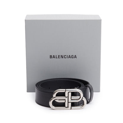 Balenciaga BB Black Leather Large Belt 85