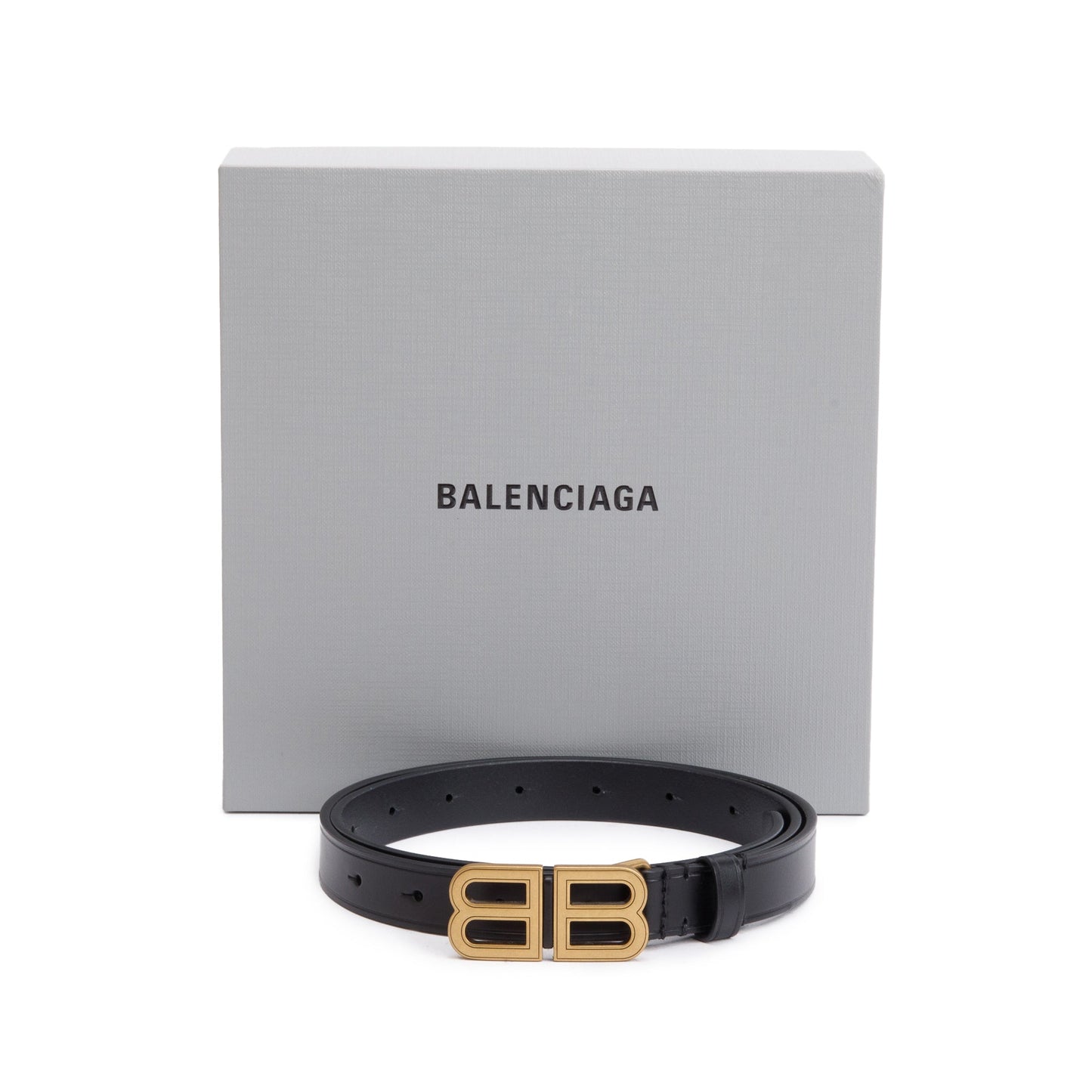 Balenciaga BB Hourglass Thin Black Leather Belt 85
