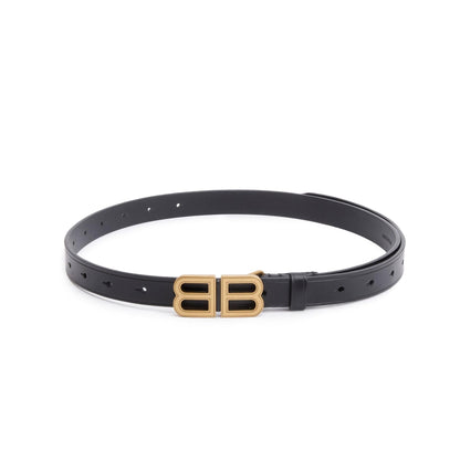 Balenciaga BB Hourglass Thin Black Leather Belt 85