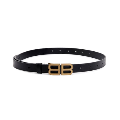 Balenciaga BB Hourglass Thin Black Leather Belt