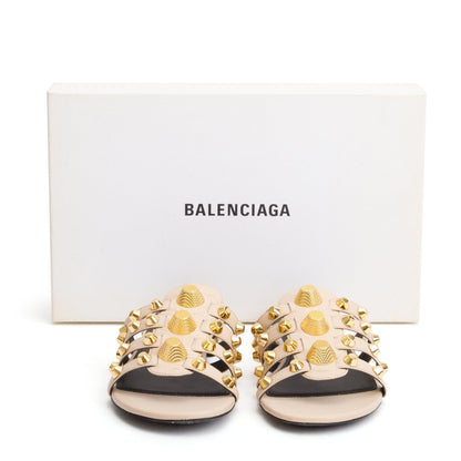 Balenciaga Beige Arena Leather Classic Stud Slide Sandals, Size 40