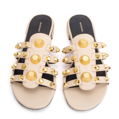 Balenciaga Beige Arena Leather Classic Stud Slide Sandals, Size 40