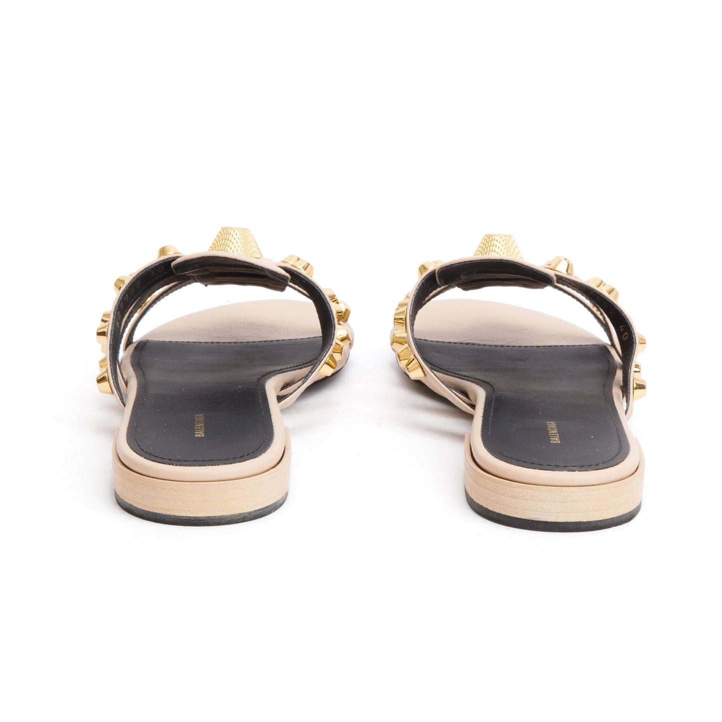 Balenciaga Beige Arena Leather Classic Stud Slide Sandals, Size 40