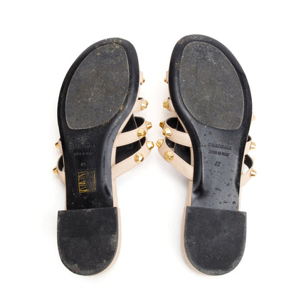 Balenciaga Beige Arena Leather Classic Stud Slide Sandals, Size 40