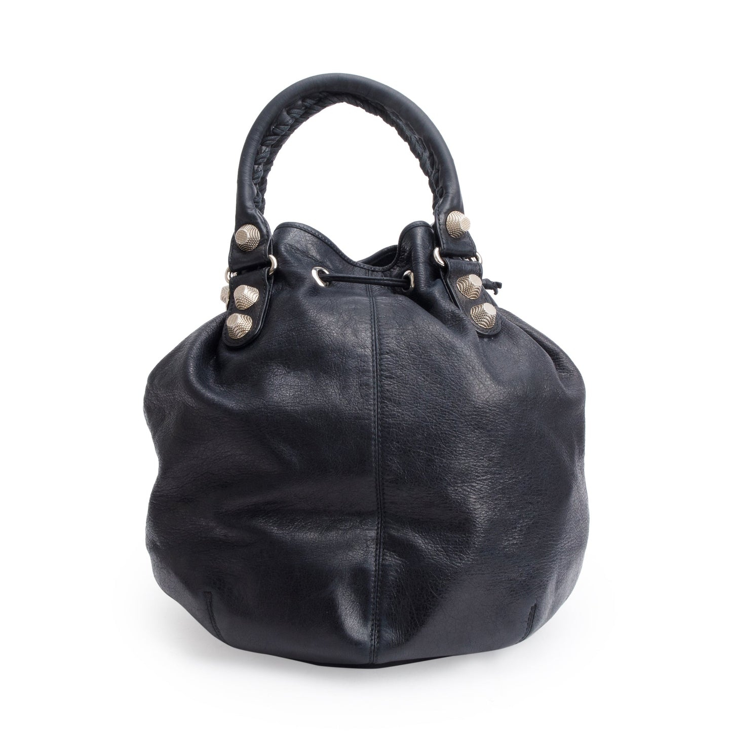 Balenciaga Black Agneau Leather Motocross Giant 12 Large Pom Pom Bag