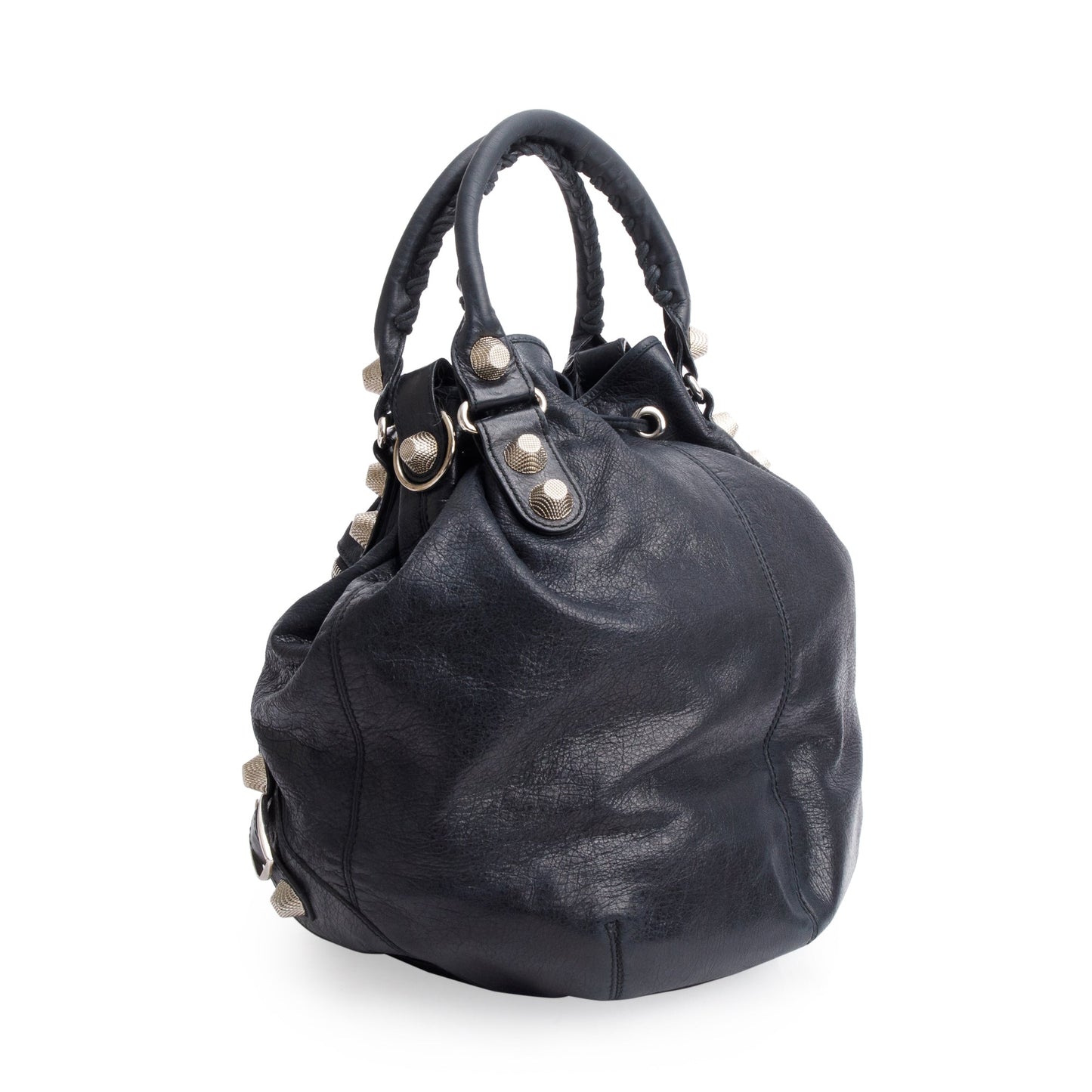 Balenciaga Black Agneau Leather Motocross Giant 12 Large Pom Pom Bag