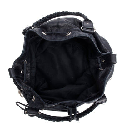 Balenciaga Black Agneau Leather Motocross Giant 12 Large Pom Pom Bag