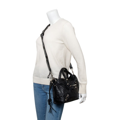 Balenciaga Black Agneau Leather Small Logo Strap Motocross Classic City Bag