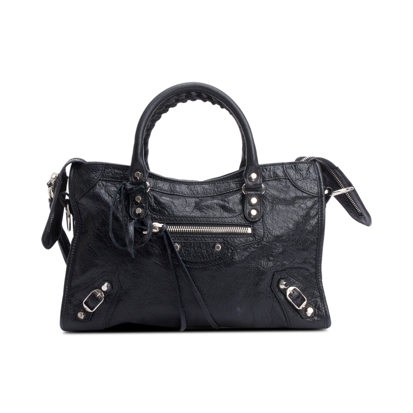 Balenciaga Black Agneau Leather Small Logo Strap Motocross Classic City Bag
