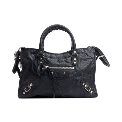 Balenciaga Black Agneau Leather Small Logo Strap Motocross Classic City Bag