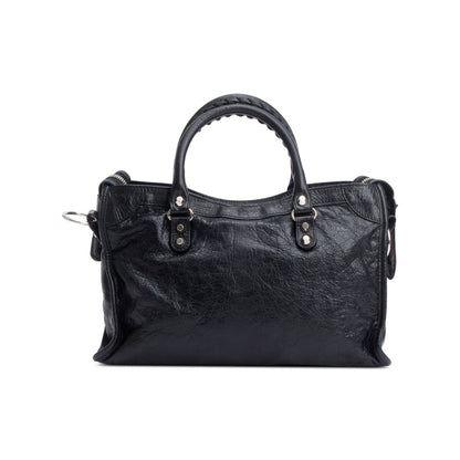 Balenciaga Black Agneau Leather Small Logo Strap Motocross Classic City Bag