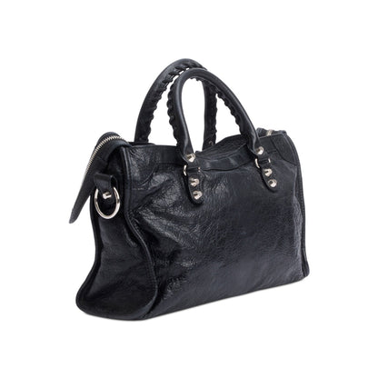 Balenciaga Black Agneau Leather Small Logo Strap Motocross Classic City Bag