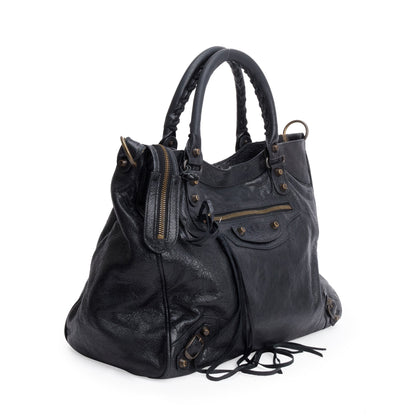 Balenciaga Black Agneu Leather Motocross Classic City Velo Bag