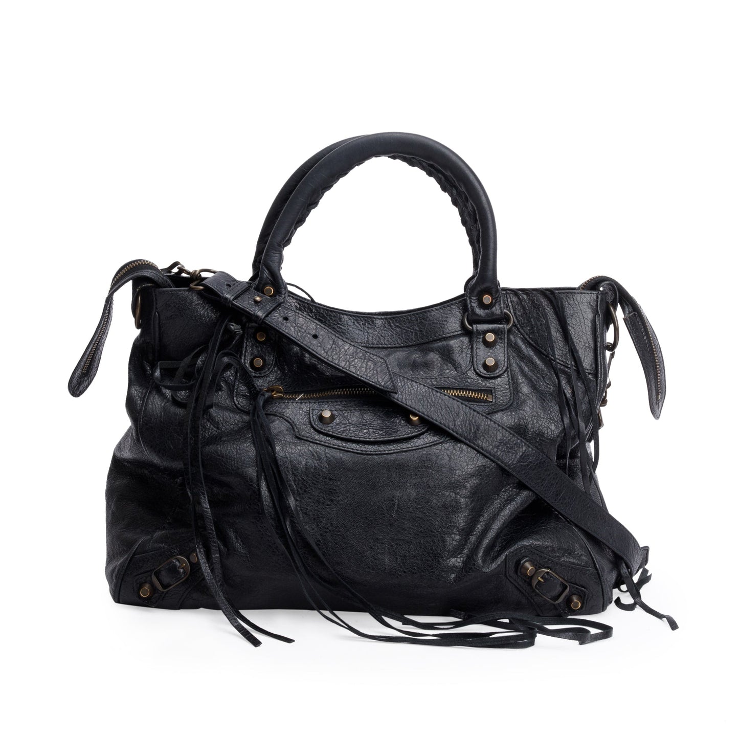 Balenciaga Black Agneu Leather Motocross Classic City Velo Bag