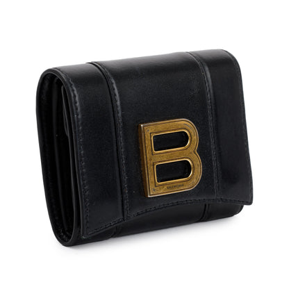 Balenciaga Black Box Calfskin Leather Hourglass Mini Wallet