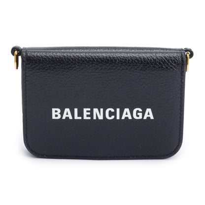 Balenciaga Black Calfskin Leather Logo Mini Cash Mini Wallet On Chain