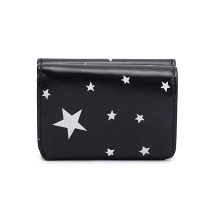 Balenciaga Black Calfskin Leather Logo Star Everyday Mini Compact Wallet