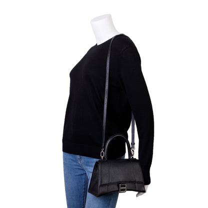 Balenciaga Black Calfskin Leather Small Hourglass Top Handle Bag