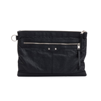 Balenciaga Black Calfskin Motocross Classic Clip L Pouch