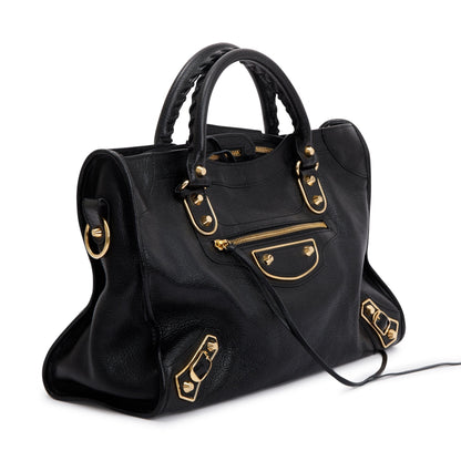 Balenciaga Black Chevre Leather Metallic Edge City Bag