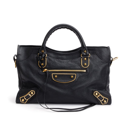 Balenciaga Black Chevre Leather Metallic Edge City Bag