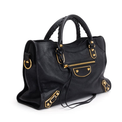 Balenciaga Black Chevre Leather Metallic Edge City Bag