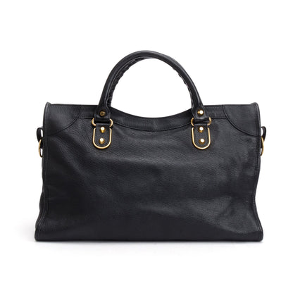 Balenciaga Black Chevre Leather Metallic Edge City Bag