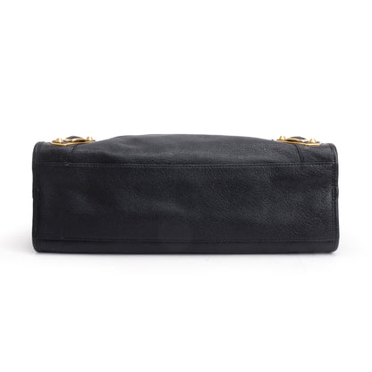 Balenciaga Black Chevre Leather Metallic Edge City Bag