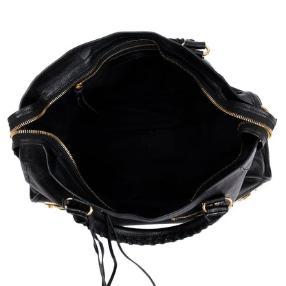 Balenciaga Black Chevre Leather Metallic Edge City Bag