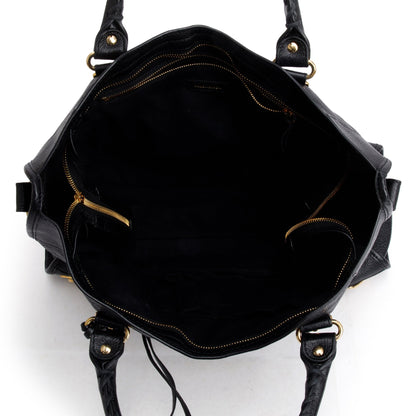 Balenciaga Black Chevre Leather Metallic Edge City Bag