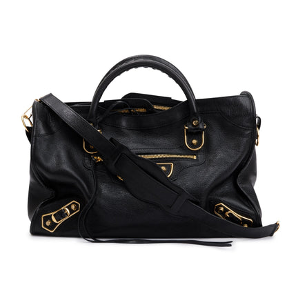 Balenciaga Black Chevre Leather Metallic Edge City Bag