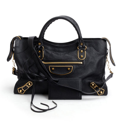 Balenciaga Black Chevre Leather Metallic Edge City Bag