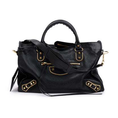 Balenciaga Black Chevre Leather Metallic Edge City Bag
