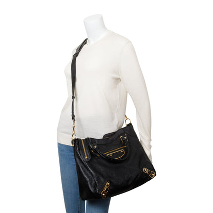 Balenciaga Black Chevre Leather Metallic Edge Velo City Bag