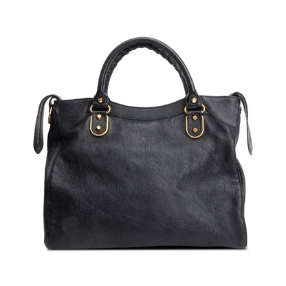 Balenciaga Black Chevre Leather Metallic Edge Velo City Bag