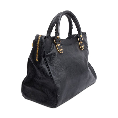 Balenciaga Black Chevre Leather Metallic Edge Velo City Bag
