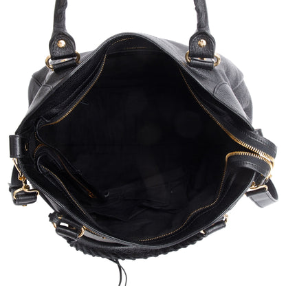 Balenciaga Black Chevre Leather Metallic Edge Velo City Bag