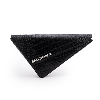 Balenciaga Black Croc-Embossed Calfskin Leather Triangle Clutch