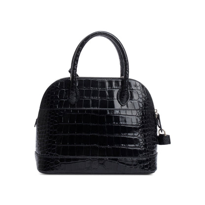 Balenciaga Black Croc-Embossed Calfskin Leather Ville S Top Handle Bag