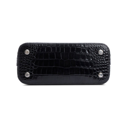 Balenciaga Black Croc-Embossed Calfskin Leather Ville S Top Handle Bag