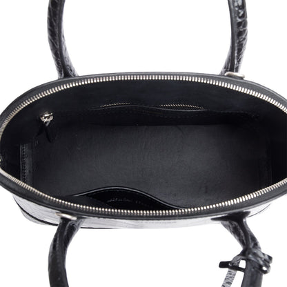Balenciaga Black Croc-Embossed Calfskin Leather Ville S Top Handle Bag