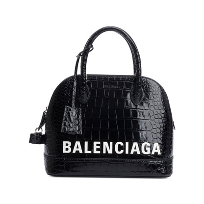 Balenciaga Black Croc-Embossed Calfskin Leather Ville S Top Handle Bag