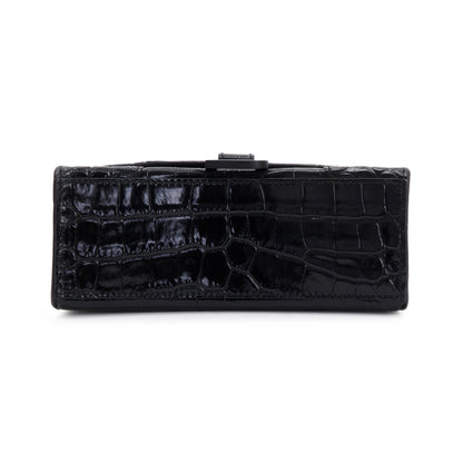 Balenciaga Black Croc-Embossed Hourglass XS Top Handle Bag