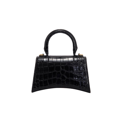 Balenciaga Black Croc-Embossed Hourglass XS Top Handle Bag