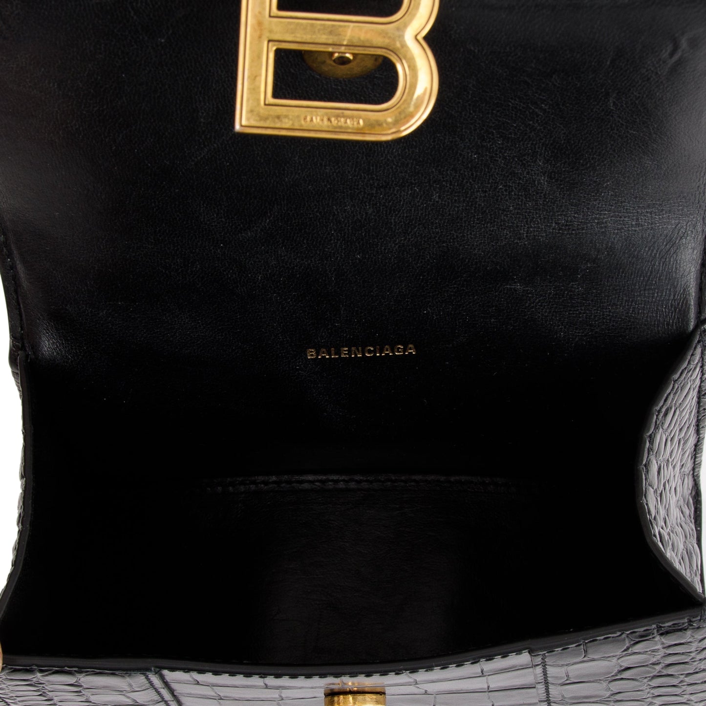 Balenciaga Black Croc-Embossed Hourglass XS Top Handle Bag