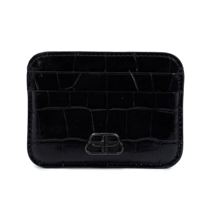 Balenciaga Black Croc-Embossed Leather BB Card Case